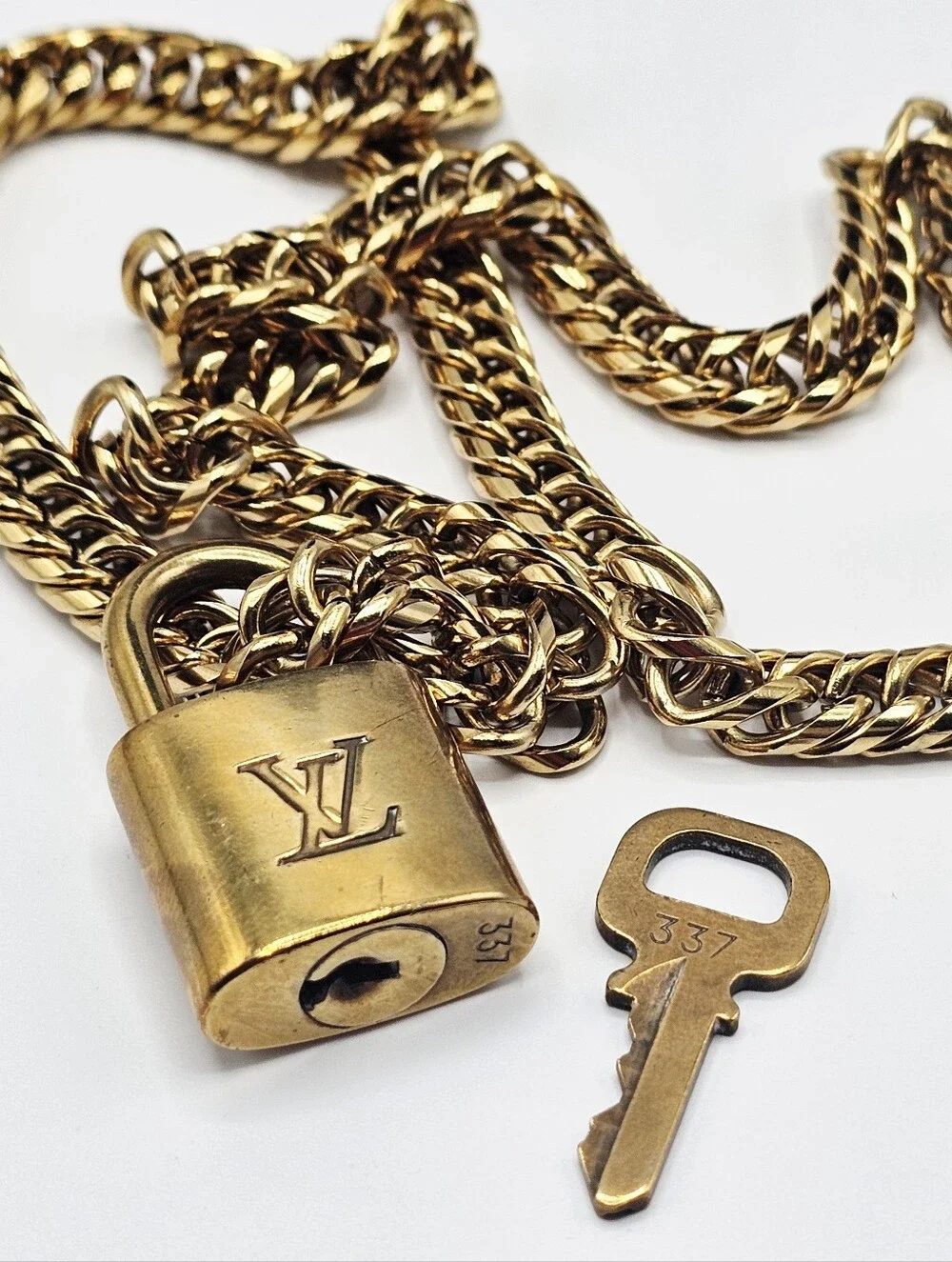 Louis Vuitton Brass Padlock and Key with Chain